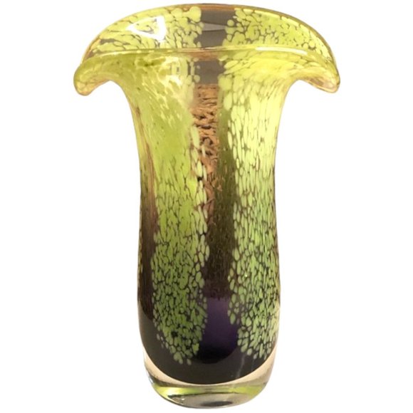 MURANO-STYLE Vtg Heavy Art Glass Vase Purple Clear Green MCM Contemporary - Picture 3 of 10